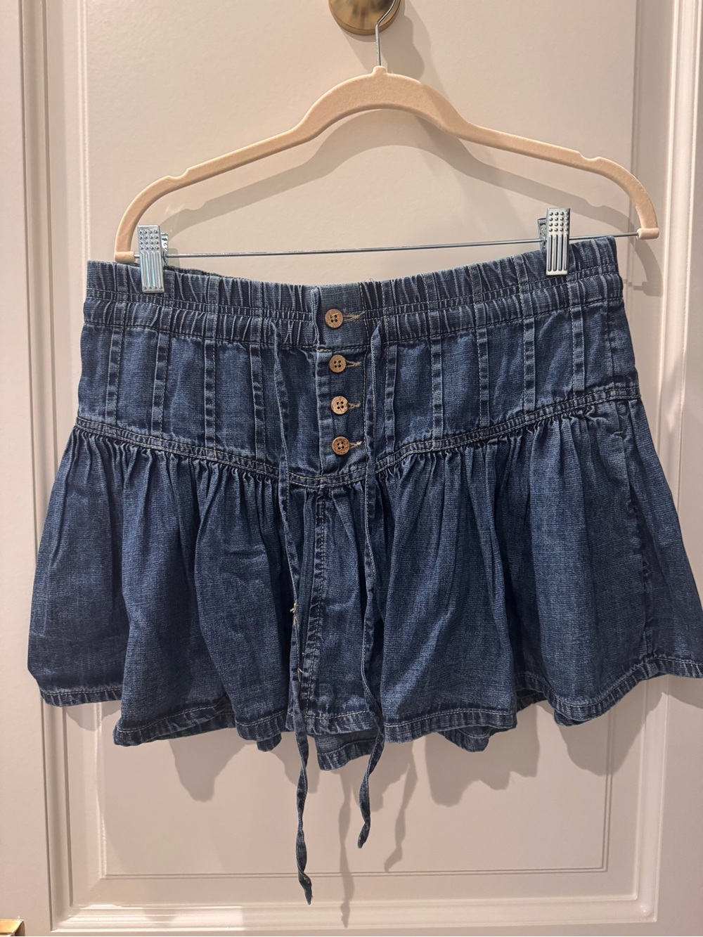 Free People Blue Denim Smocked Waist Skirt